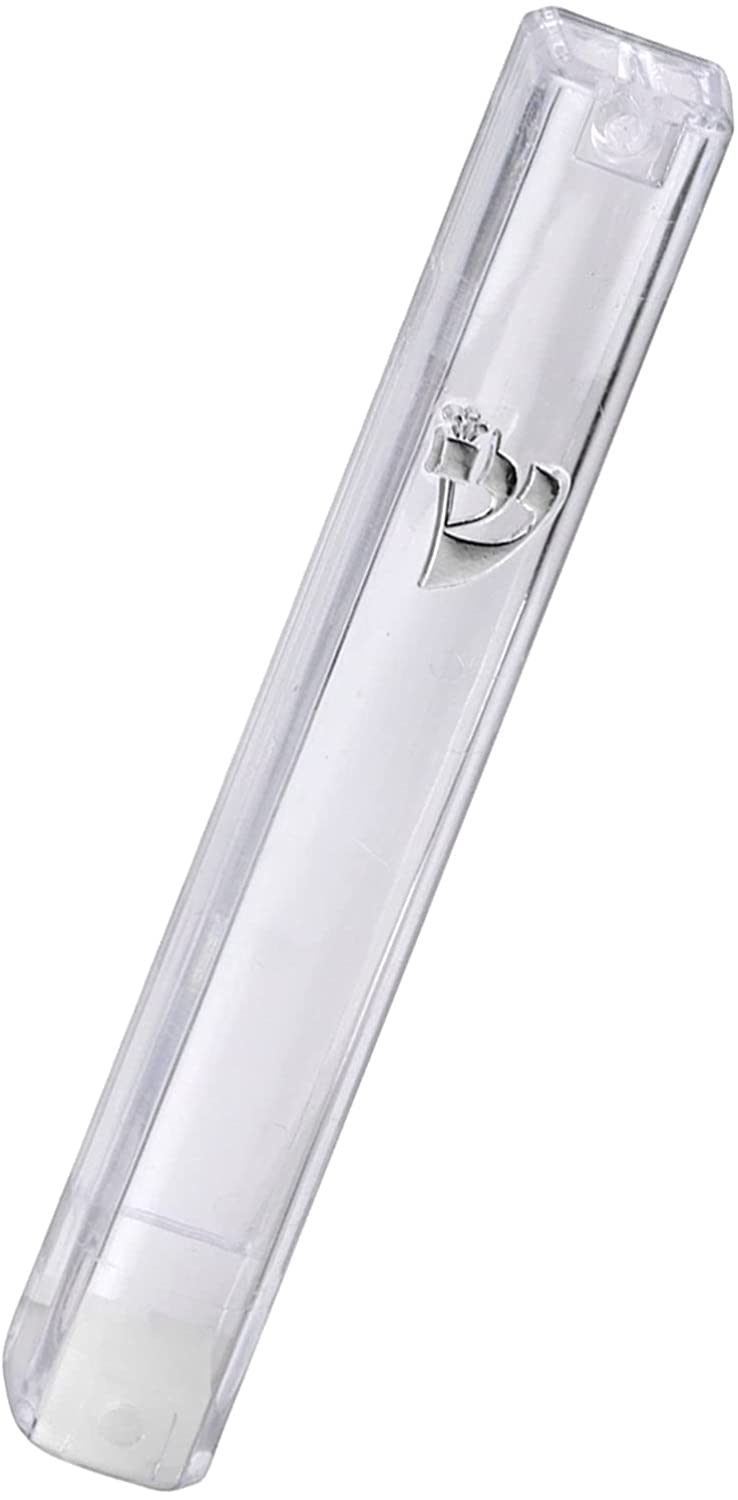 (D) Judaica Mezuzah Kosher Scroll Holder for Door (4.7'', Mother-of-Pearl Silver)