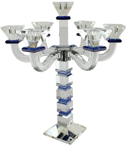 (D) Judaica Crystal Candelabra Square Design 7 Arm Candle Holder