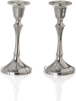 (D) Pair of Silver Judaica Candlestick Minimalistic Style Candle Holder