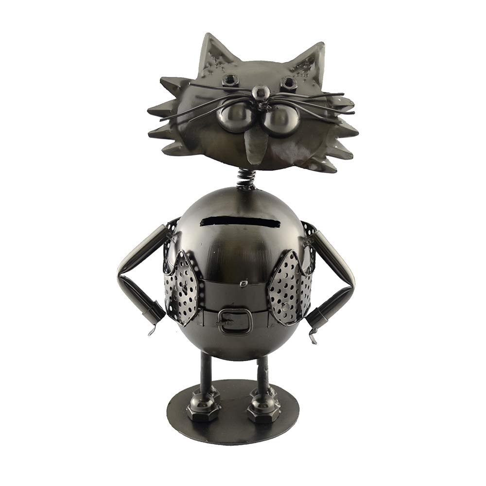 (D) Metal Cat Piggy-Bank Industrial Style 10 x 6 Inches
