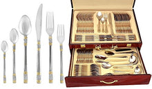 Italian Collection 'Luxor', 75-Piece Premium 18/10 Surgical Stainless Steel Silverware, Flatware Set, Service for 12, Gold-Plated Hostess Serving Set in a Wooden Case