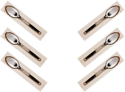 (D) Languiole Flatware, French Serving Spoon, Vintage, Hand Made (Black, 6 PC)