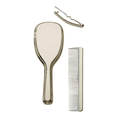 (D) Comb and Brush Set, Silver Metal Accessories For Girls, Vintage Hairbrush