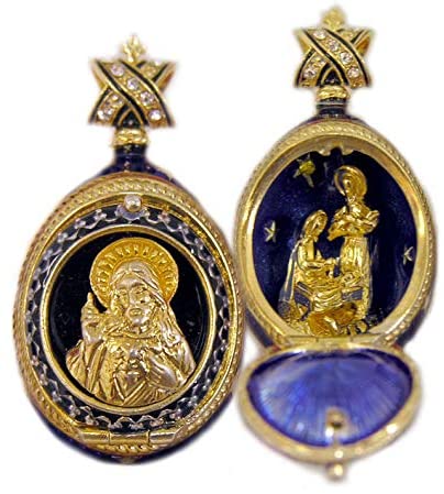 (D) Religious Gifts Enamel Locked Silver Egg Gold Plated (Nativity of Christ)