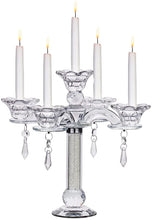 (D) Judaica Crystal Candelabra 5 Arms Glass Medallion Candle Centerpiece