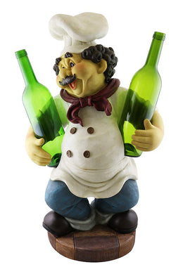 (D) Wine Bottle Holder, Chef Holding 2 Bottles, Bar Counter Decoration 23 Inch