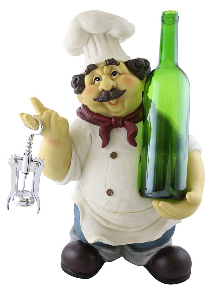 (D) Chef Wine Bottle Holder with Cork Opener for Dining Table & Bar Counter