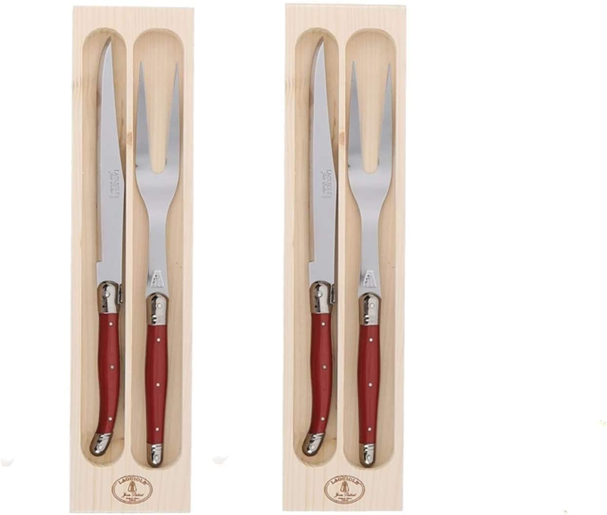 (D) Laguiole Flatware Jean Dubost Carving Fork and Knives Set 2 PACK
