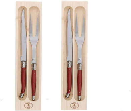 (D) Laguiole Flatware Jean Dubost Carving Fork and Knives Set 2 PACK