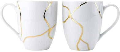 Royalty Porcelain 2-pc Bone China Tea or Coffee Mugs 'Storm' White with Gold