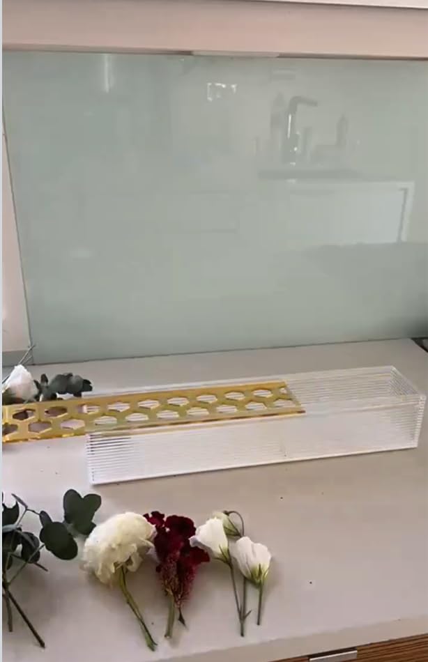 (D) Lucite Flower Box with Honeycomb Shaped Holes 17.8" x 3.9", Flower Vase