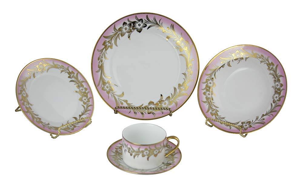 (D) Royalty Porcelain Pink and Gold Flowers Dinnerware Set 40-pc for Banquet