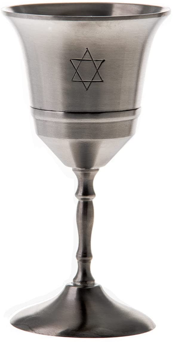 (D) Judaica Star Pewter Kuddish Cup Silver Wine Cup - For Shabbat and Havdalah