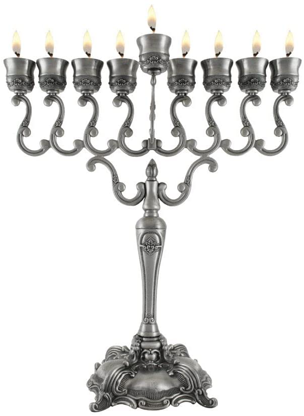 (D) Judaica Pewter Menorah Vintage Style Candle Holder Chanukah Decor