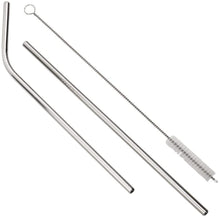 (D) Set Of 2 Stainless Steel Silver Straws With Cleaning Brush in Pouch, Barware