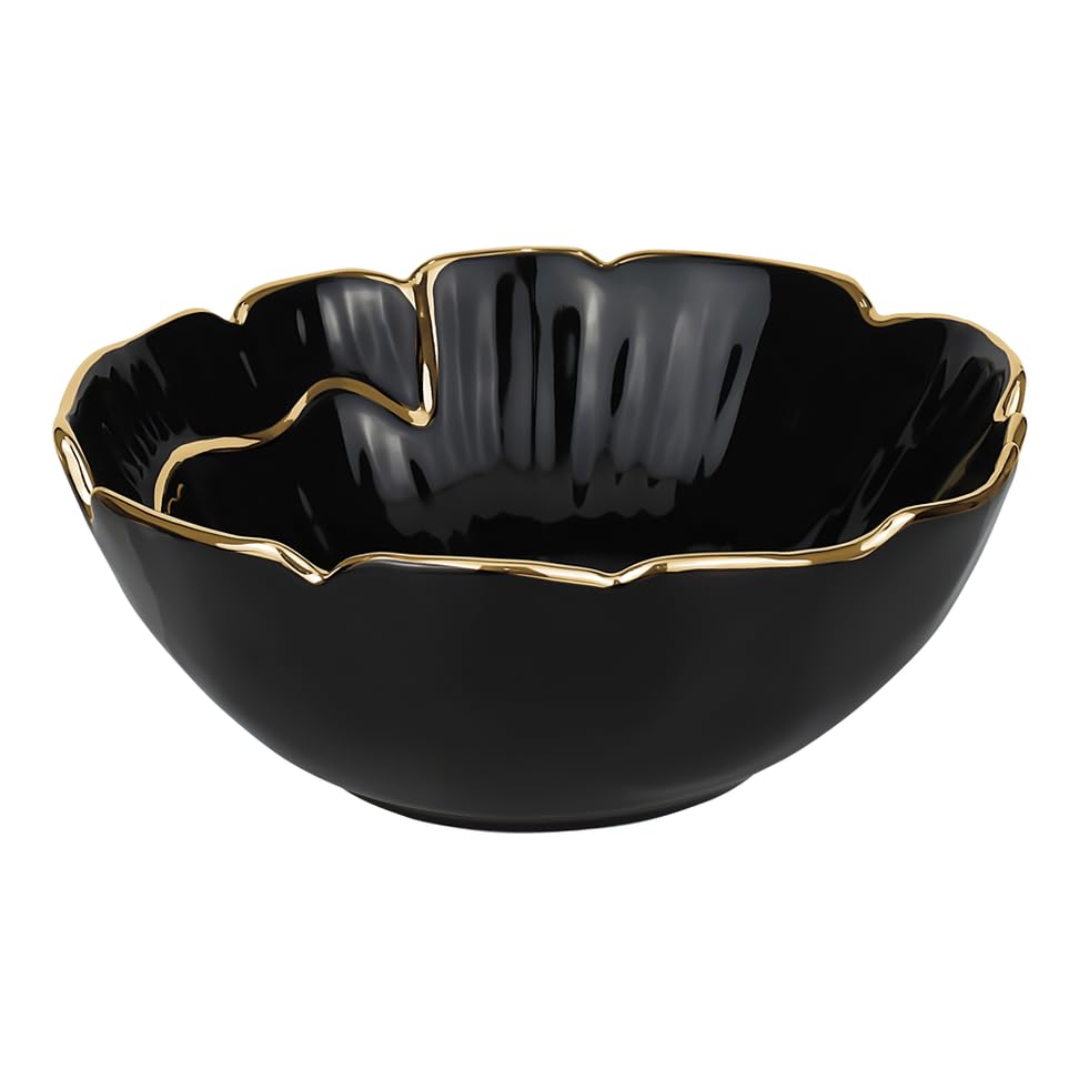 Gifts Plaza (D) Porcelain Luxury Serving Bowl Gold Rim Floral Shape
