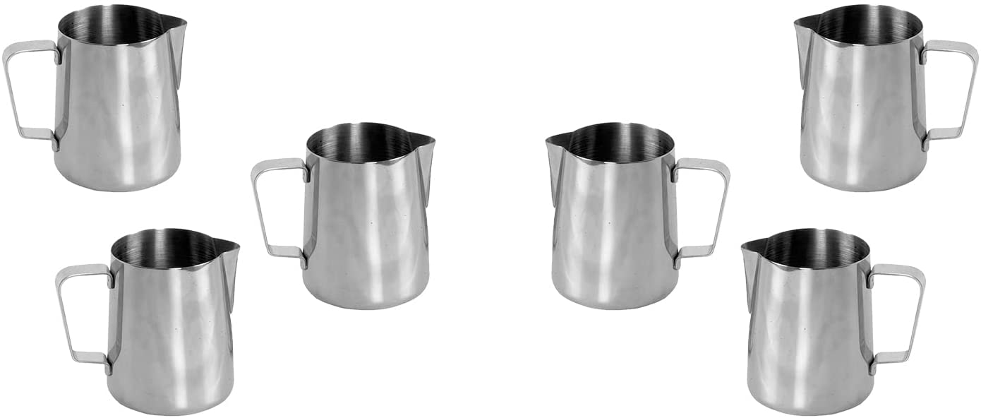 Frothing Milk Pitcher, Stainless Steel, Mirror Finish, Barware 12 oz Set of 1, 2, 6, or 12