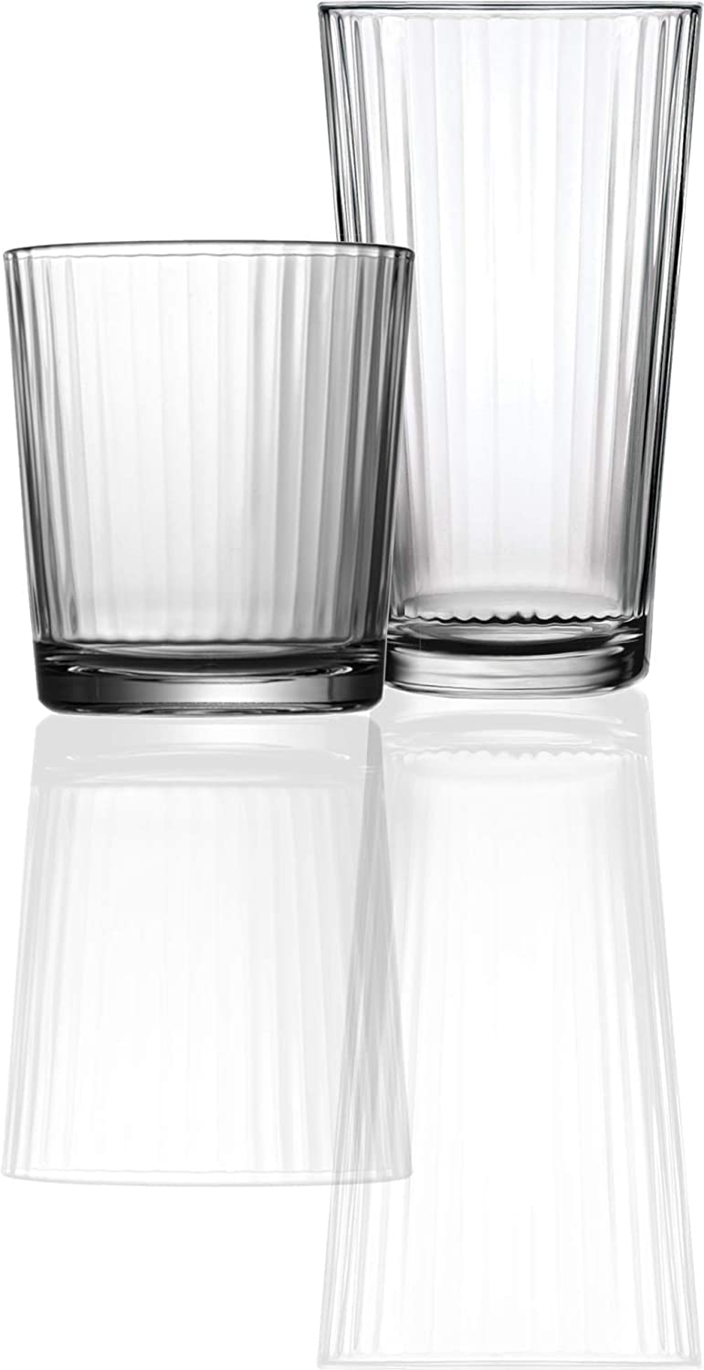 D) Durable Drinking Glasses Set Of 16 Clear Water Glass Cups, Drinkwa