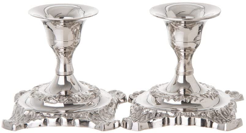 (D) Beautiful Pair of Judaica Stainless Steel Candlestick Silver 2 pc
