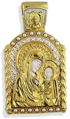 (D) Religious Gifts Virgin of Kazan Sterling Silver 925, Jewelry Pendant (Gold)