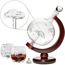 Car Liquor Decanter 50 Oz Set with Wooden Stand, 2 Globe Glasses and Bar Funnel