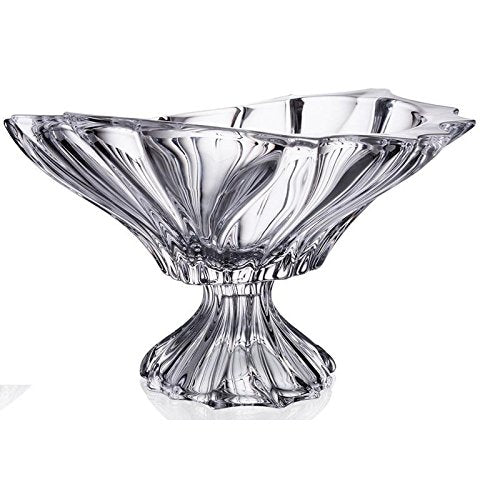 Decorative Crystal Fruit Bowl "Plantica on Stem" 12-in, Elegant Centerpiece Bud