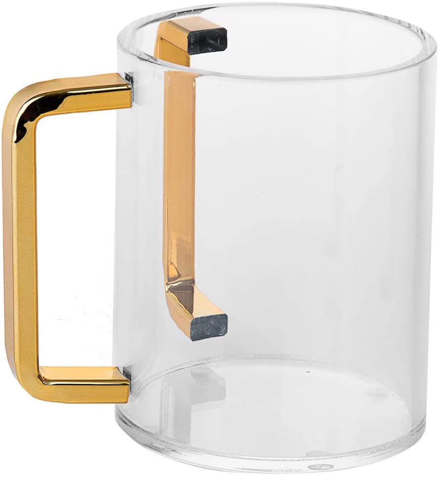 (D) Judaica Clear Wash Cup Lucite Cup Negel Vasser with Dual Handles (Gold)