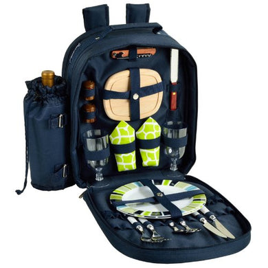 (D) 2 Person Picnic Backpack Bag, Full Equipment Set for Outdoor (Trellis Green)