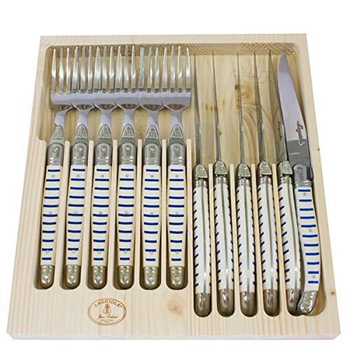 (D) Laguiole French Hand Made Flatware 12-pc Cutlery Set in Mariniere Vintage