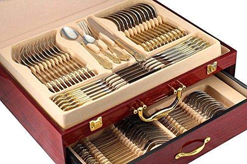 Italian Collection Flatware Wooden Box for Flatware with Drawer 75-Pc