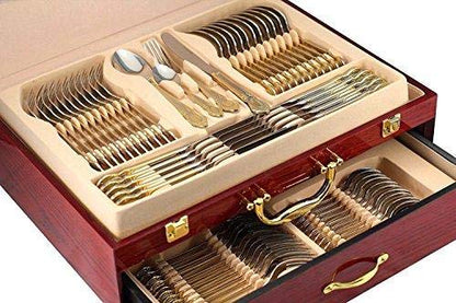 Italian Collection Flatware Wooden Box for Flatware with Drawer 75-Pc
