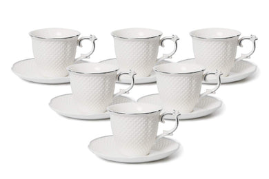 Royalty Porcelain 12pc White Silver 'Vintage', Espresso Coffee Set, Bone China