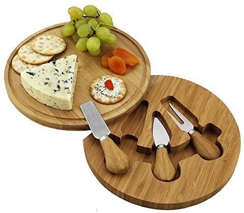 (D) Bamboo Cheese Board, Wooden Board with 3 Serving Utensils, Feta Board Set