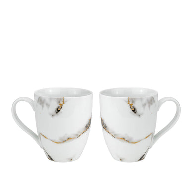 Royalty Porcelain 2-pc Mug Set Marble for Tea or Coffee, Bone China (Black)