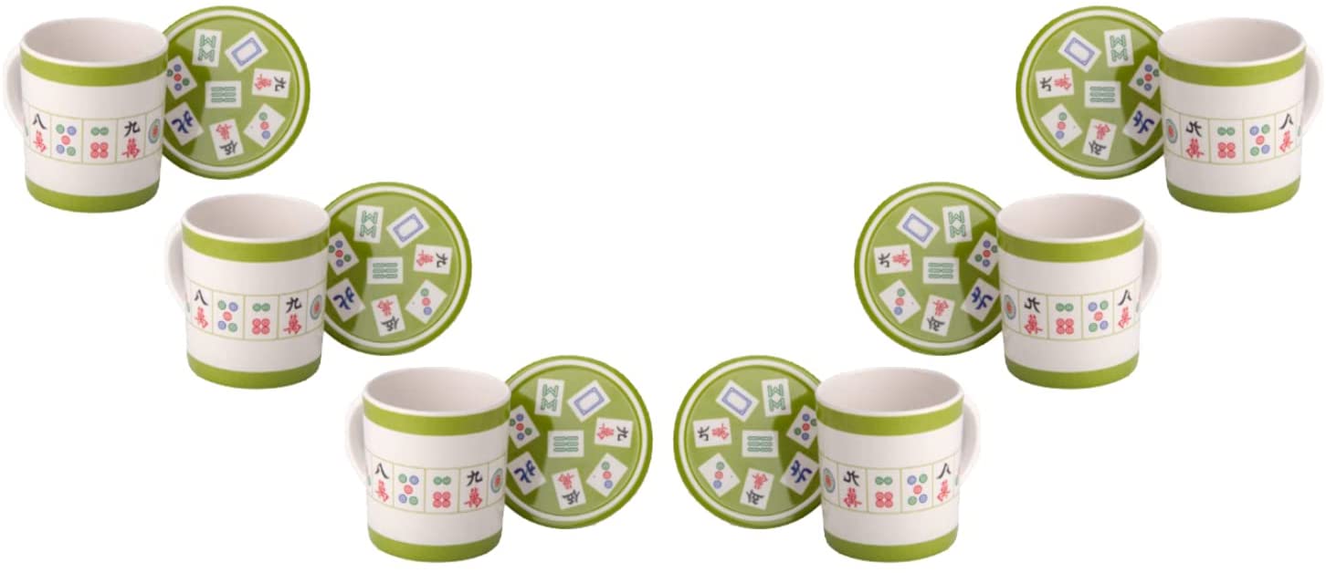 (D) Judaica Mah Jongg Mug and Coaster in Melamine 3.5x3'' Set of 6
