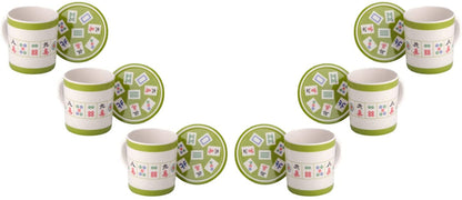 (D) Judaica Mah Jongg Mug and Coaster in Melamine 3.5x3'' Set of 6