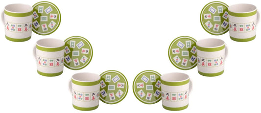 (D) Judaica Mah Jongg Mug and Coaster in Melamine 3.5x3'' Set of 6