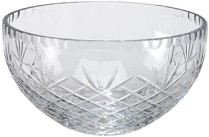 (D) Elegant Clear Crystal Glass Bowl for Salad Decorated with Hand Cut Pattern (6.5 Inch)