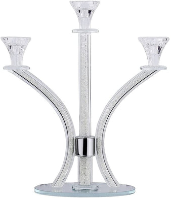 (D) Judaica Crystal Candelabra 3 Arms Silver Stones