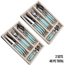 (D) Laguiole French, Flatware Set with 24-pc, Vintage (2 PACK) (Turquoise)