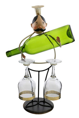 (D) Wine Bottle Holder, Chef Holding Bottle and Glasses, Bar Counter Decoration