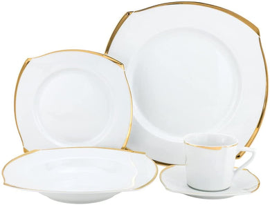 Royalty Porcelain 20-pc Bone China Dinner Set White with Gold Decor