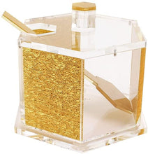 (D) Judaica Honey Dish with Lid and Spoon Acrylic Hexagon (Gold)