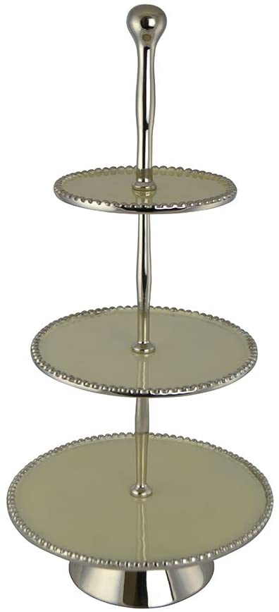 (D) Metal Silver 3 Level Plated Dessert Server Cupcake Holder 21x10