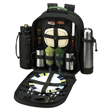 (D) Two Person Coffee Backpack Bag, Fully Equipped Picnic Set with Flask (Green)