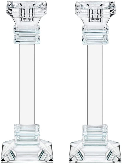 (D) Judaica Set of 2 Crystal Taper Candleholder Clear Modern