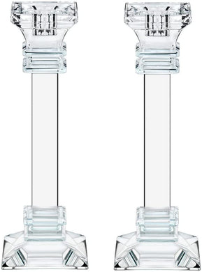 (D) Judaica Set of 2 Crystal Taper Candleholder Clear Modern (9,8'')