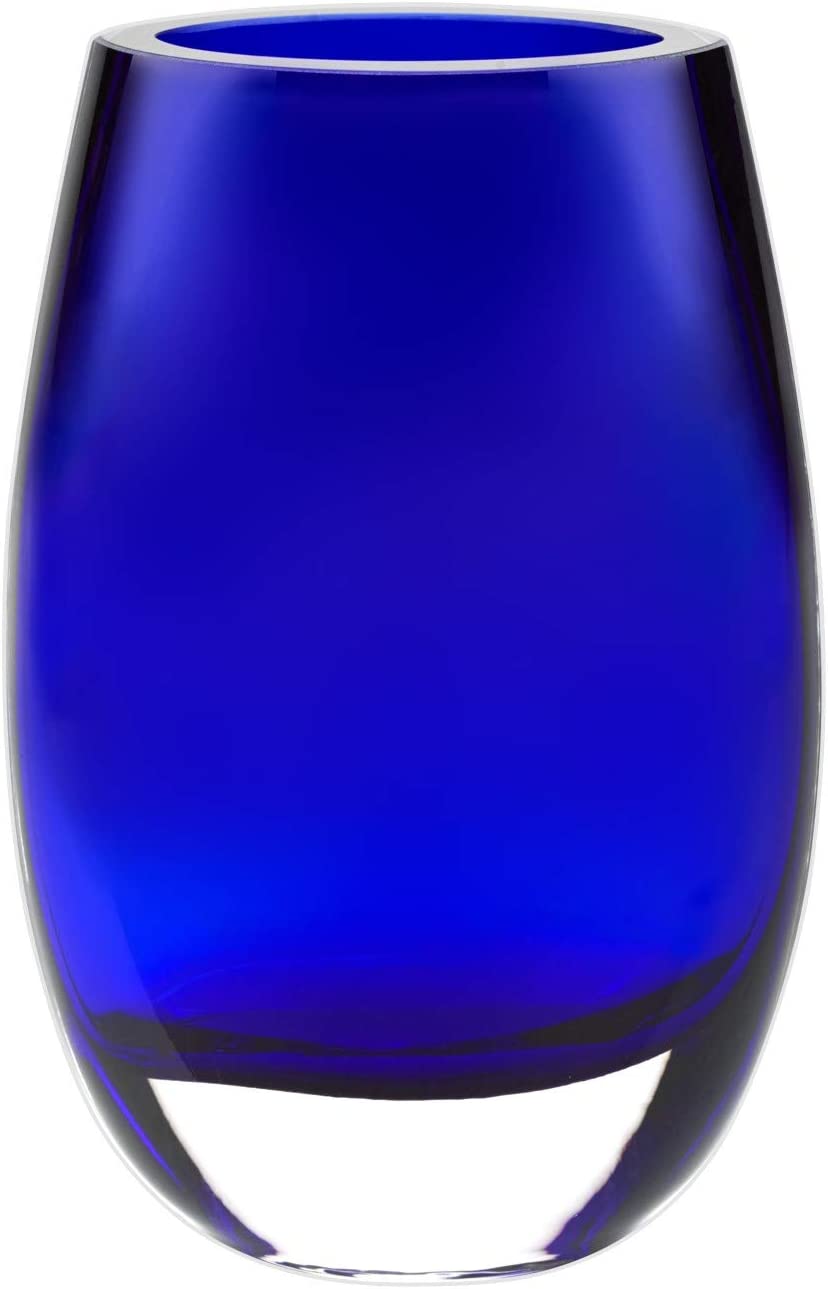 (D) Centerpiece Flower Vase European Mouth Blown Crystal 7.5" (Blue)