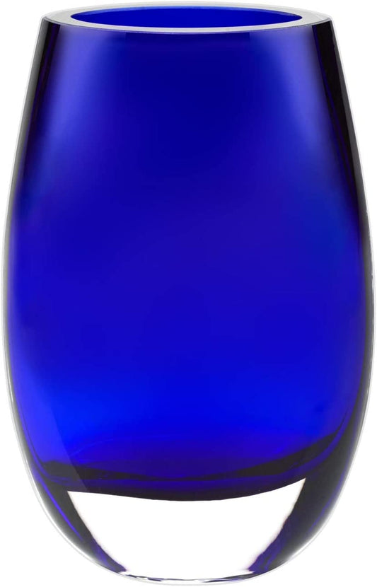 (D) Centerpiece Flower Vase European Mouth Blown Crystal 7.5" (Blue)