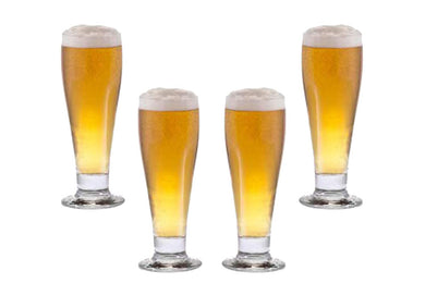 Beer Pilsner Glasses Set 10.5 Oz, Modern Clear Party Glassware Set of (4)